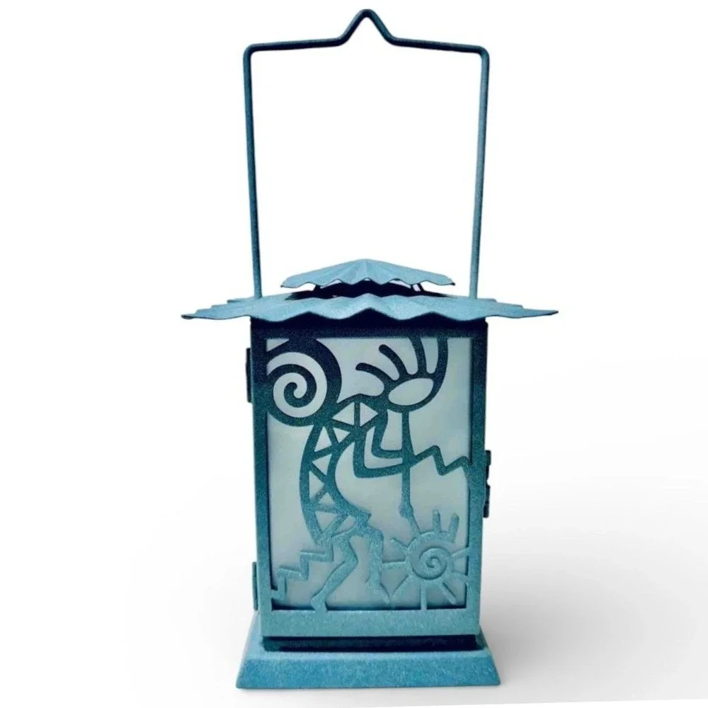 PartyLite‎ Kokopelli Gecko Teal Metal Lantern Southwestern Candle Holder Vintage